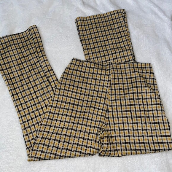 Urban Outfitters Bryn Flare Fall Plaid Black High Waist Stretch Knit Pants Curvy - Picture 3 of 6